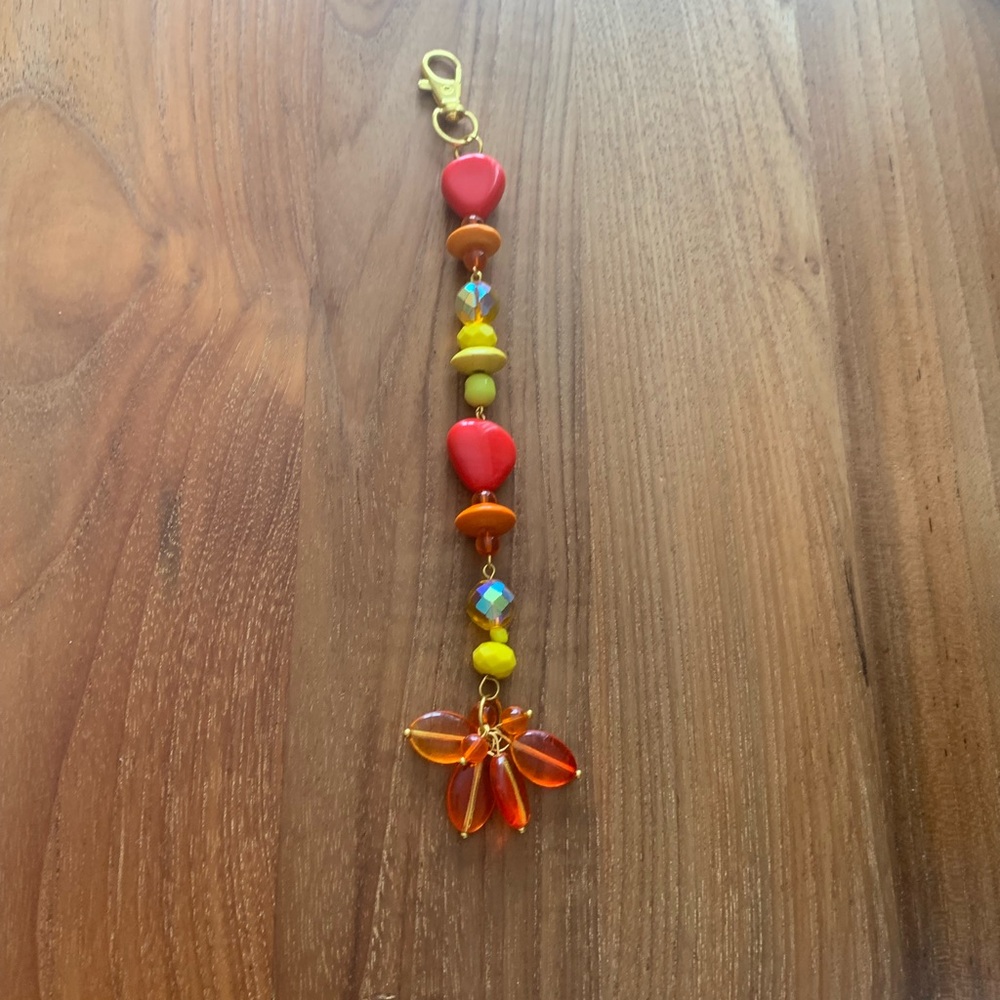 Colorful Beaded Bag Charm Keychain with Heart Charm